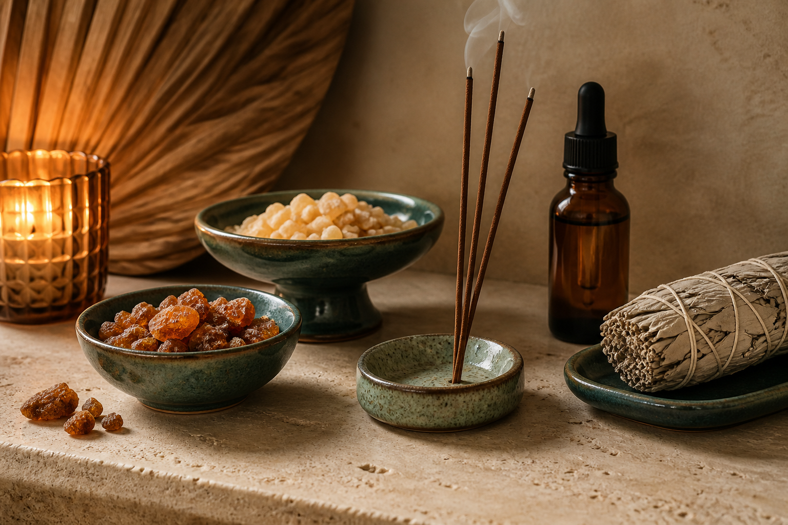 Resins, incense, sage, and amber oil