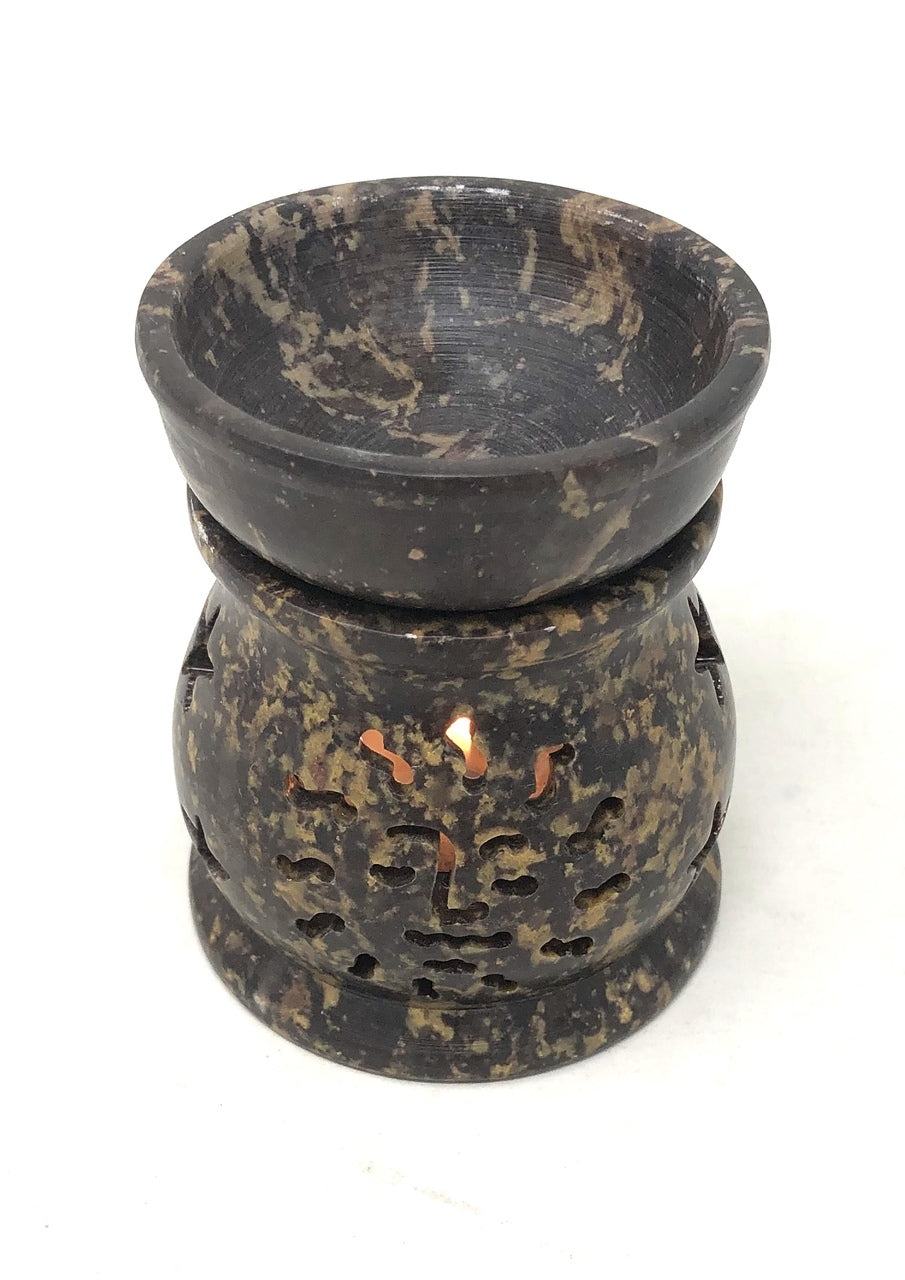 Soap Stone Oil Burner, Sun Carving